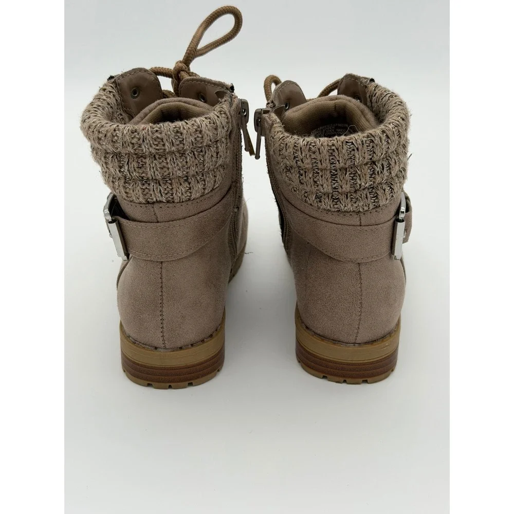 Happily Grey Kids Arwen Taupe Knit Collar Lace Up Side Zip Ankle Boots Size 13M